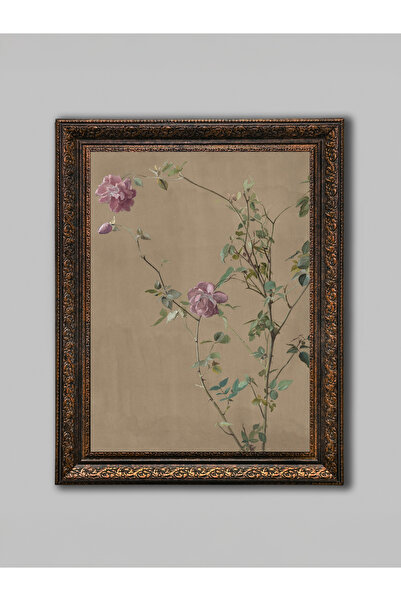 WoodyArts Ramură de flori cu ramă antică din bronz, pictură decorativă de per...
