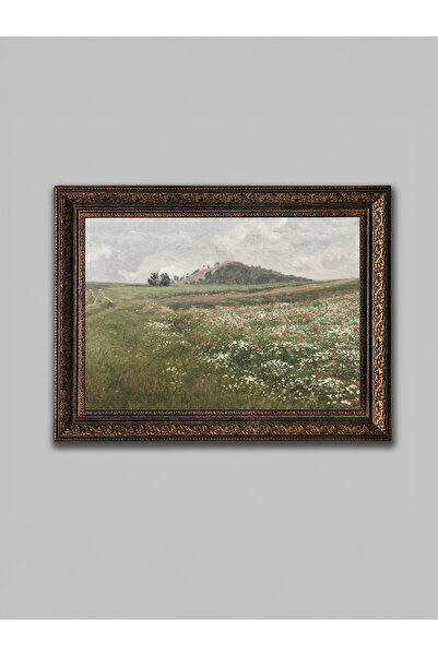 WoodyArts Câmp de flori roșii, tablou decorativ de perete pentru sufragerie, ...