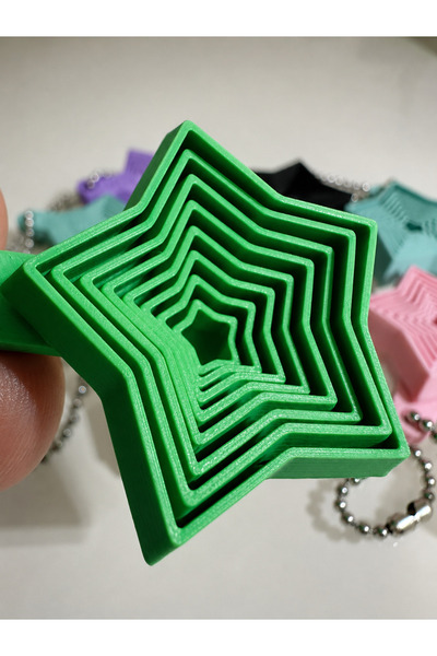 3D Baskı Yıldız Fidget Anahtarlık - Hareketli Stres Oyuncağı ve Çanta Aksesuarı-Yeşil