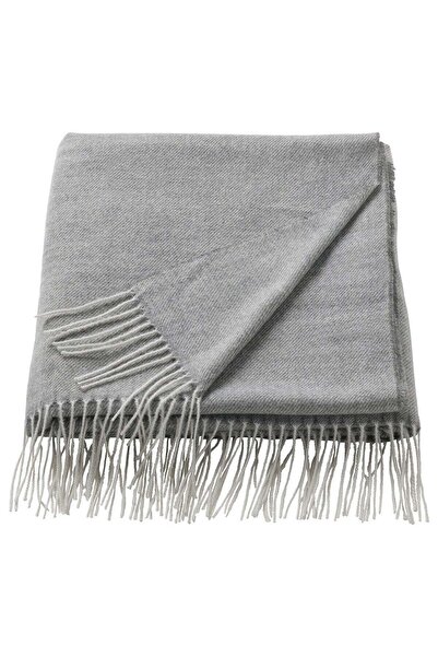IKEA Polyester Throw with Fringes, Grey, 120x160 cm