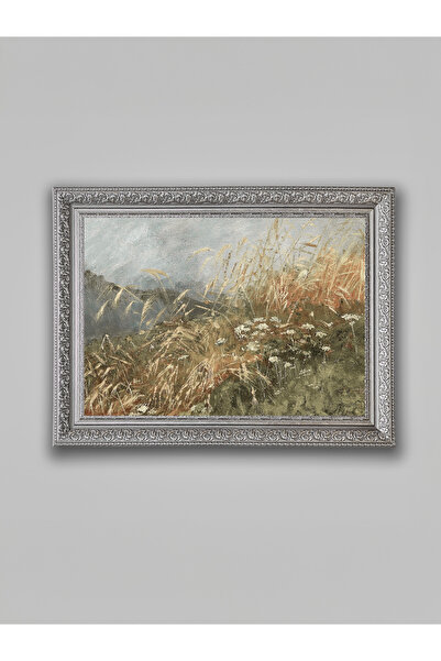 WoodyArts Wheat Grains Gray Antique Framed Decorative Living Room Wall Painti...