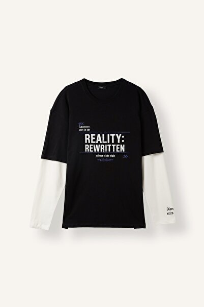 DeFacto Boxy Fit Crew Neck Printed Layered Look Long Sleeve T-Shirt H6300Ax26Au