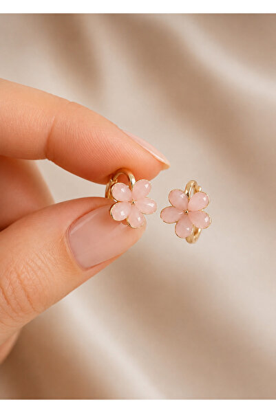 EliraToka Girls' Pink Flower Model Non-Allergenic Coating Mini Size Earrings ...
