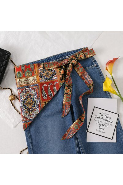EMAYS DESIGN حزام وشاح نسائي منقوش - إكسسوار أنيق وملون للخصر - مناسب للجينز والفساتين