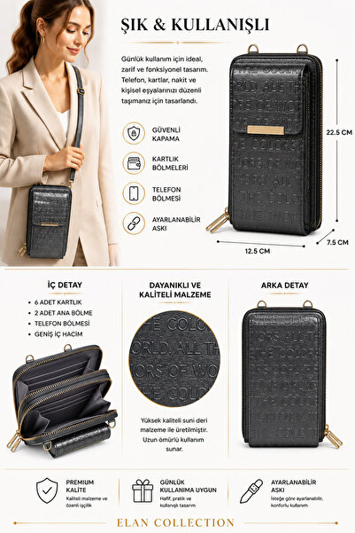 ELAN COLLECTİON Kadın Çanta Cüzdan Çok Gözlü Telefon Bölmeli Çapraz Askılı Ay...