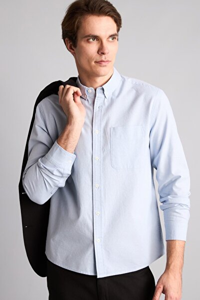 DeFacto 100% Cotton Regular Fit Polo Collar Oxford Basic Long Sleeve Shirt A8...