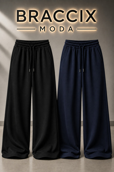 BRACCİX 2-Piece Unisex Daily Tracksuit Set Black Navy Blue Comfortable Cut wi...