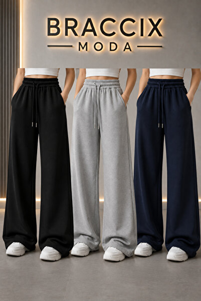 BRACCİX Women's 3-Piece Casual Tracksuit Set Black Gray Navy Blue with Pocket...