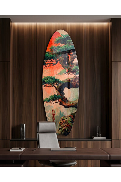 FavloArt Bonsai Koi Balığı ve Desenli Surfboard Duvar Tablosu Ev Ofis Dekoru