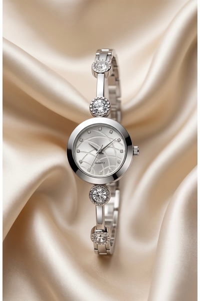 KLISHE Women's Steel Watch Cuff Strap Silver Color Stone-Studded Elegant Clas...