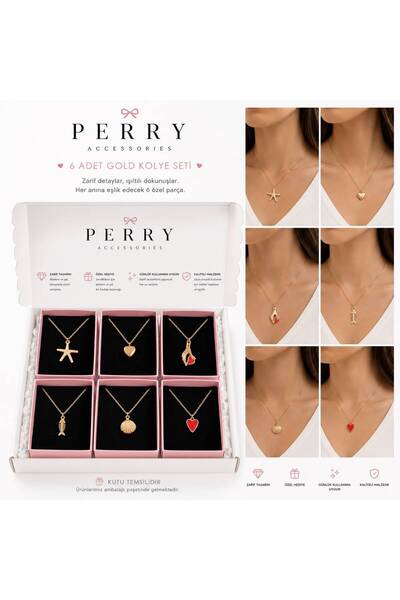 perry accessories 6 lı takı seti kolye ve 6 adet gold kolye seti takı kavanoz...