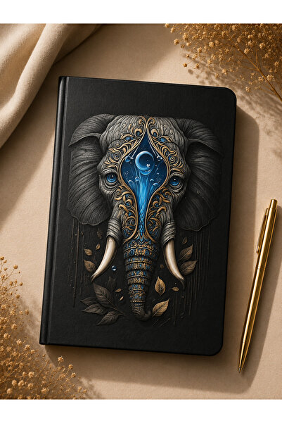StudyEra Black Nature Çizgili Defter – Siyah Sert Kapak Fil Figürlü Defter