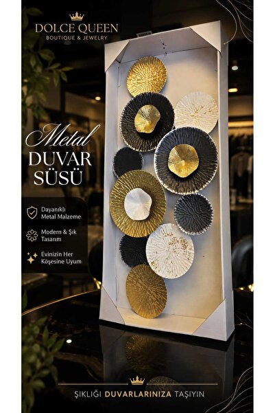 DOLCE QUEEN Dekoratif Dairesel Formlu Siyah Altın Metal Duvar Süsü