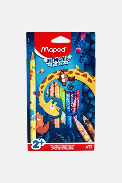 Maped Jungle Fever 12 Pieces Jumbo Colouring Pencil Set, Multicolor