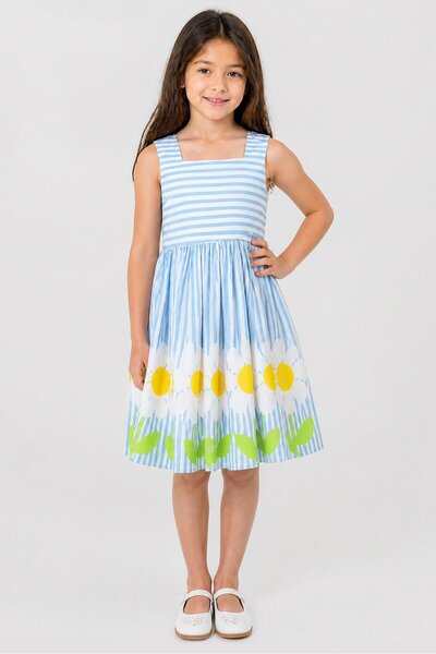 Miss Kids Girl 2Pcs Stripe Dress With Hair Clip Set, Multicolor