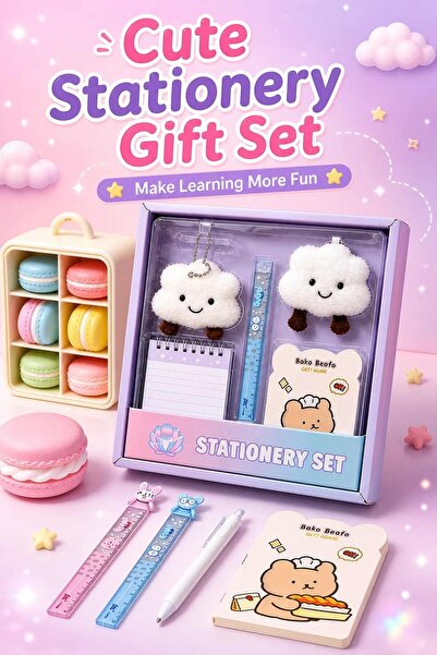 Tempo Cute Stationery Gift Set Plush Keychain with Unique Features Cute Desig...