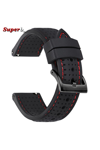 Choice22 22mm Black Red-BK Breathable Silicone Sports Watchband 20mm 22mm 24m...