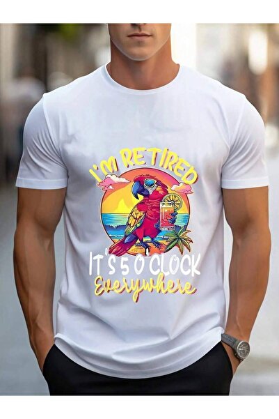 21JNRY Navy Blue Hawaiian Parrot Print T-Shirt Men Featuring The Humorous Phr...