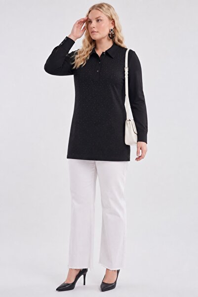 Kayra Hotfix Printed Modal Sweatshirt Black