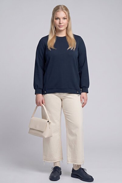 Kayra Elastic Hem Gathered Sweatshirt Dark Navy Blue