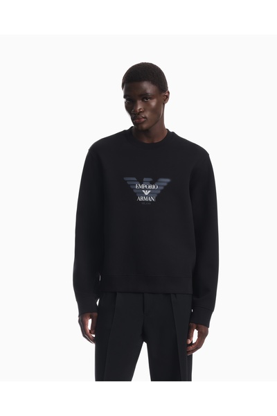Emporio Armani Men's Regular Fit Logo Printed Round Neck Cotton Long Sleeve B...