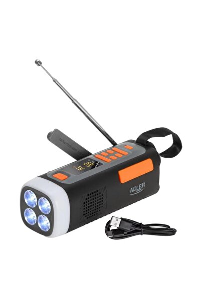 adler АД 1920 Соларно аварийно радио, 4500 mAh, Динамо, Фенер, Черен