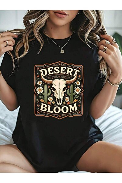 29CUN Vintage Western Style Women's T-Shirt Desert Bloom Skull Cactus Floral ...