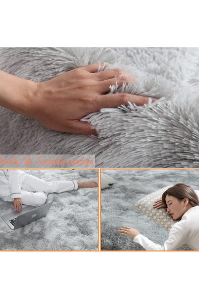 GGEROU Rugs For Living Room,Soft Fluffy Area Rug Bedroom Living Room Shaggy Washable Anti-Skid Comfortable Large Rugs Indoor Modern Home Decor Floor Carpet (Grey)