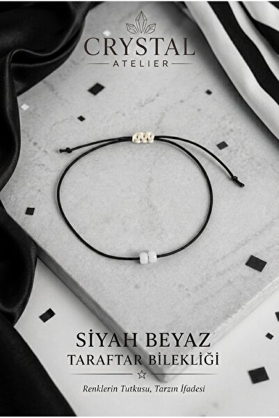 Crystal Atelier Black and White Macrame Fan Bracelet – Handmade Adjustable Ro...