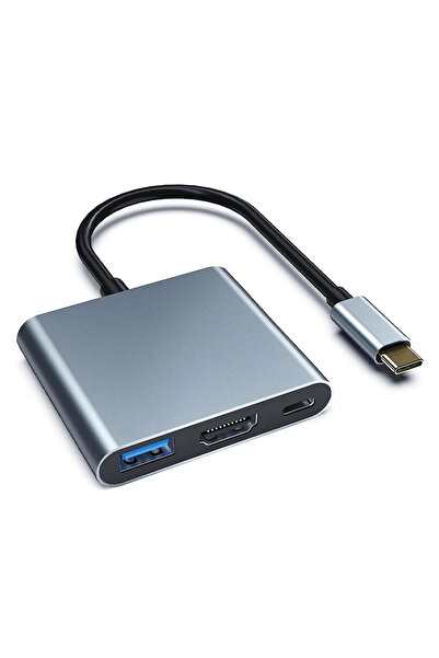 Choice موزع USB C 3 في 1 باللون الرمادي مع توصيل طاقة 60 وات من النوع C ومحول...