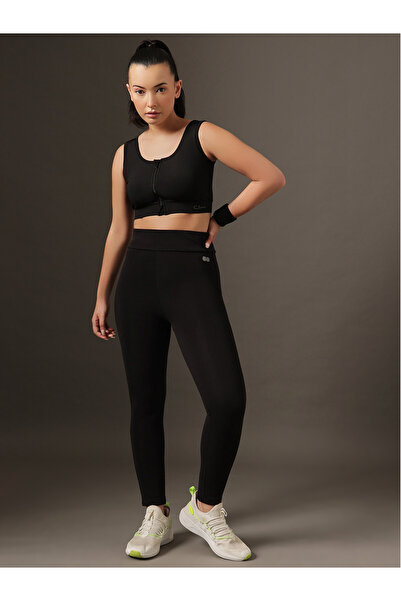 Clovia By Styli Black Solid High-Rise Textured Activewear Leggings