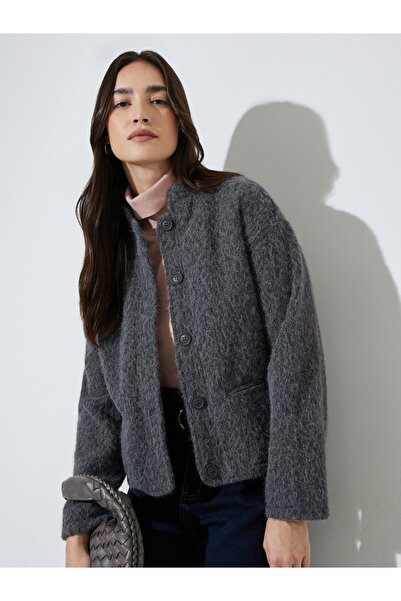 Styli Charcoal Regular Fit Wool-Like Trucker Jacket