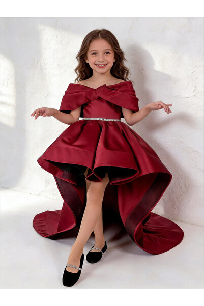 Take Two By Styli Burgundy Off Shoulder High-Low Dress