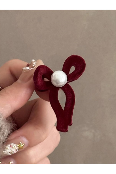 Take Two By Styli Set of 2 - Velvet Bow Pearl Claw Clip