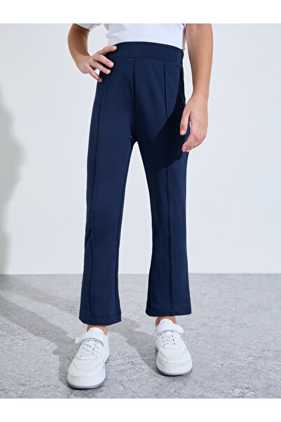 Styli Girls Navy Blue Solid Fit and Flared Leggings with Pintuck Detail