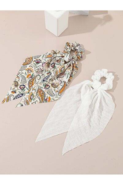 Take Two By Styli Set of 2 - Paisley Print and White Scrunchie Scarf