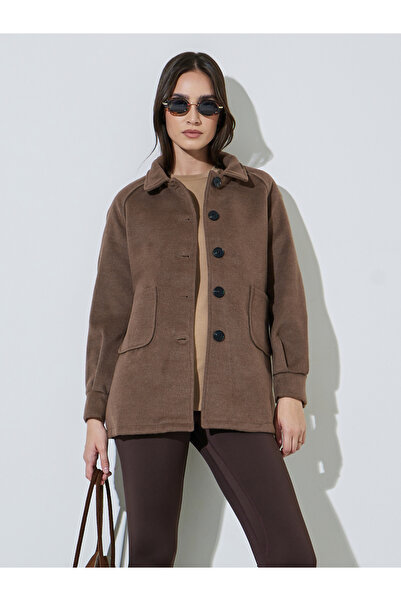 Styli Brown Longline Button-Front Coat