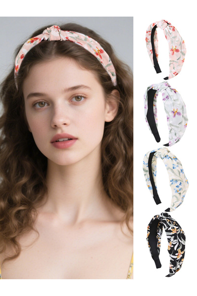 Take Two By Styli Set of 4 - Flower Print Knot Headband