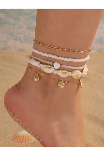 Take Two By Styli Set of 5 - Seashell Charm Beaded Anklet