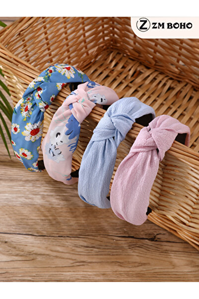 Take Two By Styli Set of 4 - Flower Print Knot Headband