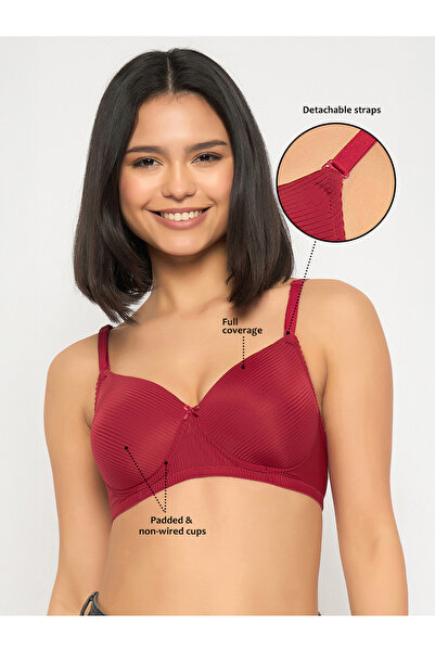 Clovia By Styli Maroon Textured Padded Full Coverage T-shirt Bra