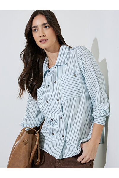 Styli Multi-Color Striped Double-Breasted Pocket Details Shirt