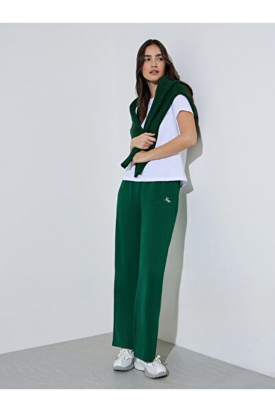 Styli Green Embroidered Wide Leg Joggers