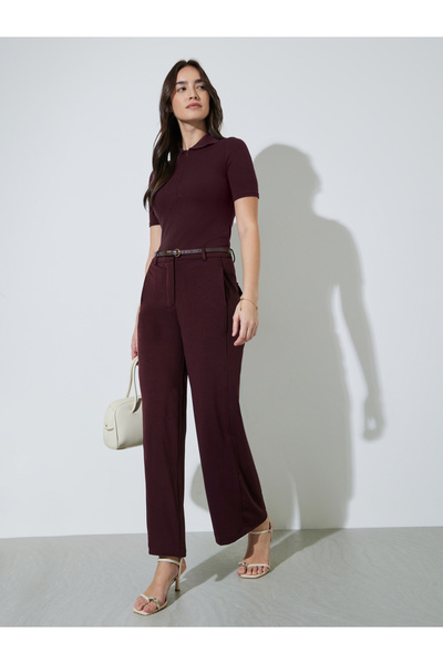 Styli Brown Solid Wide Leg Pocket Details Trousers