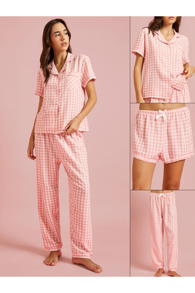 Styli Pack of 3 - Gingham Shirt, Short and Straight Pyjama Set