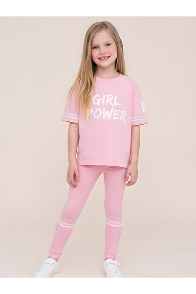 JUNIORLOOM By Styli Girls Pink Girl Power T-Shirt and Leggings Set