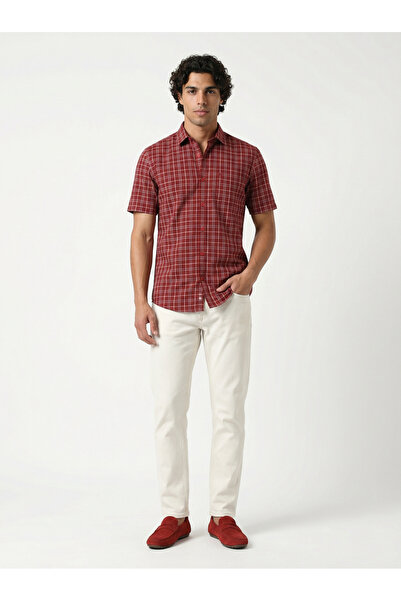 TURTLE By Styli Maroon Checkered Short Sleeve Shirt