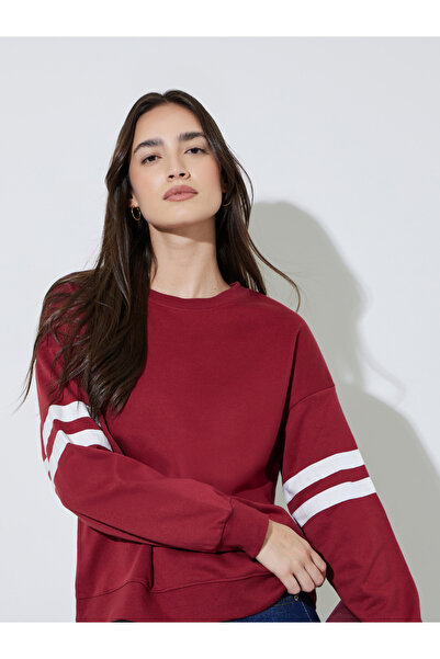 Styli Red Regular Fit Striped Sleeve Sweatshirt