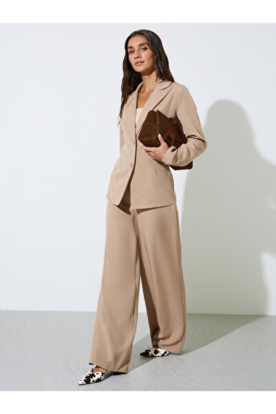Styli Khaki Solid Blazer and Wide-Leg Trousers Co-ord Set