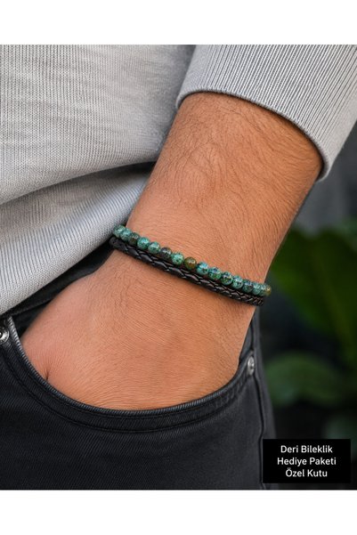 HER ŞEY NOTA www.herseynota.com سوار لونارو للرجال من الجلد ذو صفين مرصع بالح...